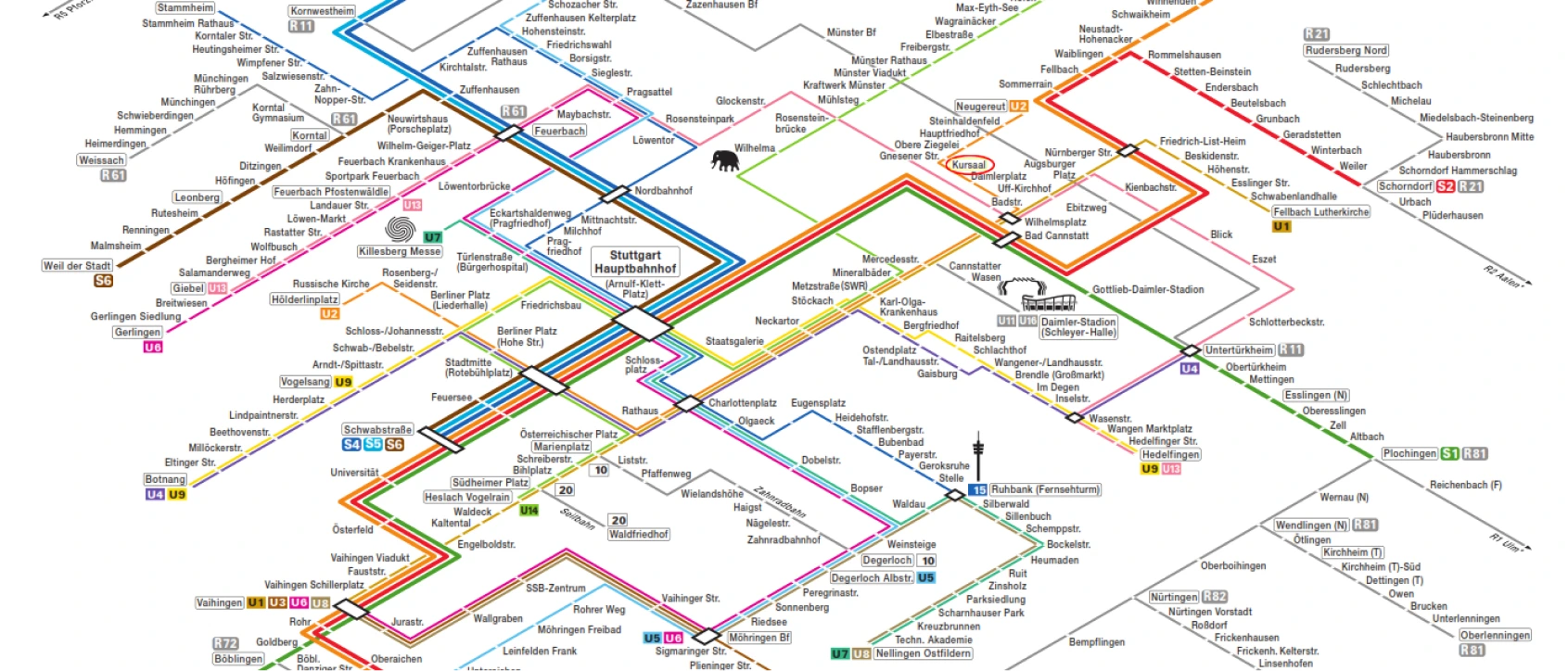 Karte des Stuttgarter Nahverkehrs zur Anfahrt zu Dr. Drescher.